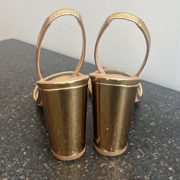 New Aquazzura Gold Metallic Leather Block Heel Sandal - Picture 5 of 9
